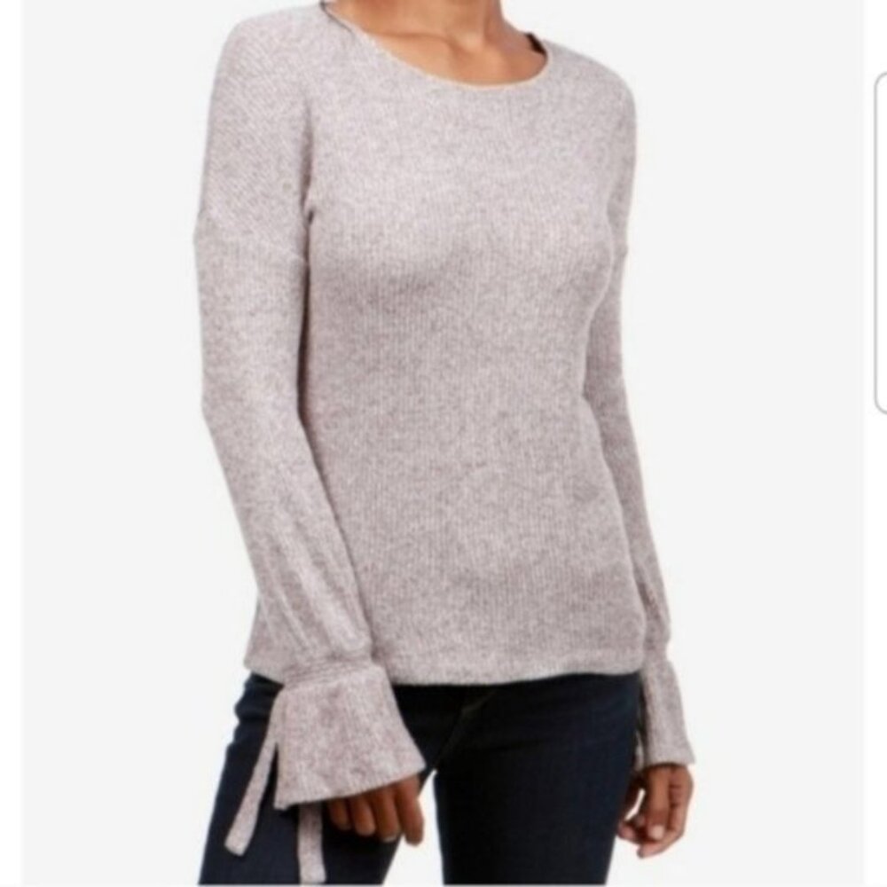 Lucky Brand Bell-Sleeve Tie-Detail Ribbed Soft Sweater Lightweight size L Boho